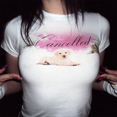 Bxoxo Y2K Gothic vintage Chic Aesthetic Emo Girls Grunge White Croped Tops Punk Harajuku Sexy Slim Geometric Print Baby Short Sleeve