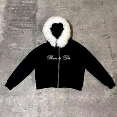 Bxoxo High street fashion autumn and winter zipper cardigan jacket sweatshirt punk hip-hop gothic rock Harajuku Y2K hooded sweatshirt