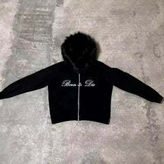 Bxoxo High street fashion autumn and winter zipper cardigan jacket sweatshirt punk hip-hop gothic rock Harajuku Y2K hooded sweatshirt