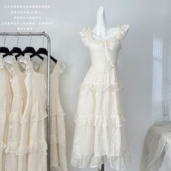 BXOXO - summer inspo French Sweet Suspender Dress Women Summer New Gentle Style High Waist Slim Wooden Ear Edge Dresses