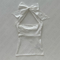 Bxoxo Solid Color Women's Tie-Drawn Halter Vest Y2K Casual Retro Sweet Harajuku Streetwear Fashion Punk Cute Chic Aesthetic Crop Tops