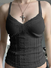 BXOXO - summer inspo Sweetown Black Solid Lace Patchwork Slim V Neck Basic Cute Camisole Women White Y2K Crop Top