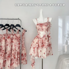 BXOXO - summer inspo Floral Print Slash Neck Dress Women Summer Sleeveless Vintage Dress Elegant Fashion Casual High Waist Suspender Dresses