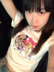 Bxoxo Y2K punk streetwear hip hop vintage chic aesthetic Harajuku women's crop tops cute geometric pattern print rock gothic slim tops