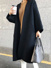 BXOXO Long Sleeves Loose Solid Color Collarless Woolen Coat