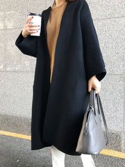BXOXO Long Sleeves Loose Solid Color Collarless Woolen Coat