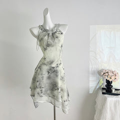 BXOXO - summer inspo New Chinese Style Dresses Women Summer New Sexy Sleeveless Print Dress Fashion Elegant Vintage Mini Short Dress Vestidos