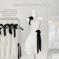 BXOXO - summer inspo 2025 Summer Women Print Dress Y2K Retro Black Bow Patchwork Sleeveless Bodycon Dresses Sexy 90s Ladies Streetwear
