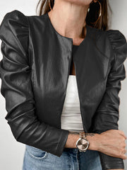 BXOXO Long Sleeves Loose Pleated Solid Color Split-Joint Collarless Jackets Outerwear