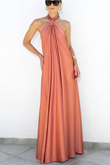 BXOXO - Classy and Fabulous Satin Halter Backless Maxi Dress