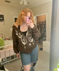 BXOXO Hoodies Women Coat Streetwear Punk Oversized Top Hip Hop Butterfly Sweatshirt Harajuku Vintage Clothing Femme Y2k Hoodie Tops