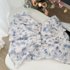 BXOXO - summer inspo Spicy Girls Style Two Piece Set Women Outfits Summer Spliced Small Flying Sleeve Tops High Waist Cake Short Skirt Set