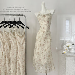 BXOXO - summer inspo French Retro Sexy Suspender Dress Women Gentle Style Elegant Slim Fit Dresses Summer Chic Design Party Floral Dress