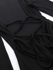 Solid Backless Tie Up Maxi Dress