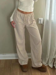 BXOXO - summer inspo Sweetown Solid Loose Casual Boho Straight Leg Pants For Women Simple Lazy Comfortable Summer Vacation Trousers