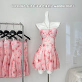 BXOXO - summer inspo 2025 Summer Floral Print Halter Dress Women Sexy Vintage Sleeveless Mini Dress Holiday Party Chic Dresses