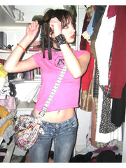 Bxoxo Y2K American retro streetwear hip-hop gothic sexy women crop top rock emo girl punk Harajuku chic geometric print slim baby tees