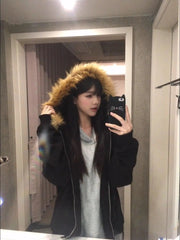 BXOXO Hoodie Punk Sexy Winter Women Clothes Vintage Oversized Tops 90s Loose Streetwear Sweatshirt Gothic Zip Up Top Hoodies Femme Y2k