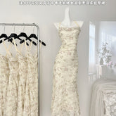 BXOXO - summer inspo Gentle Style Floral Print Backless Halter Dress Woman Elegant Casual Sleeveless Beachwear Sexy Slim Fit Dress 2025 Summer