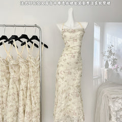 BXOXO - summer inspo Gentle Style Floral Print Backless Halter Dress Woman Elegant Casual Sleeveless Beachwear Sexy Slim Fit Dress 2025 Summer