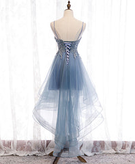 BXOXO DRESS TO IMPRESS Blue Sweetheart Tulle Lace High Low Prom Dress, Blue Homecoming Dress