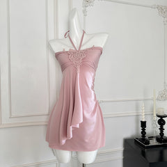 BXOXO - summer inspo Elegant Pink Halter Neck Dress Slimming Bodycon Skirt Women Fashion Design Sense Niche Sleeveless Dress 2025 New