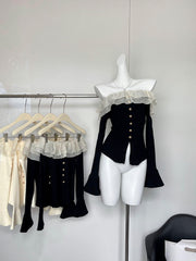 BXOXO - summer inspo French Style Flounce Sweater Chic Off-the-Shoulder 2025 Fall Flared Sleeves Long-sleeved Design Knit Cardigan Casual New Top