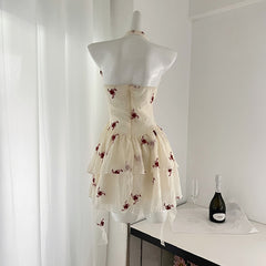 BXOXO - summer inspo Halter Backless Elegant Dress Sleeveless Ruched Mini Dress 2025 Summer Women Printed Dress Birthday Party Clubwear