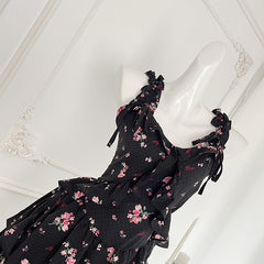 BXOXO - summer inspo Floral Flower Print Black Slip Mini Dress Women 2025 Summer Vintage Elegant Beach Casual Party Short Dresses