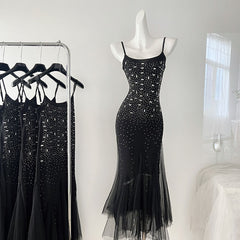 BXOXO - summer inspo Elegant Sleeveless Maxi Dress Women Elegant Fishtail Dresses Summer New Chic Splicing Design Party Suspender Dress Vestidos