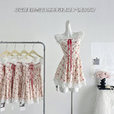 BXOXO - summer inspo 2025 New Sweet Floral Dress Woman Elegant Lace Patchwork Suspender Dress Y2k Korean Fashion Mini Dress Beach Style