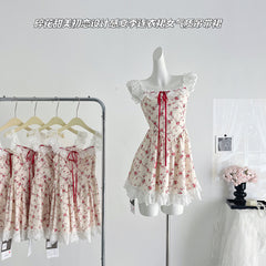 BXOXO - summer inspo 2025 New Sweet Floral Dress Woman Elegant Lace Patchwork Suspender Dress Y2k Korean Fashion Mini Dress Beach Style