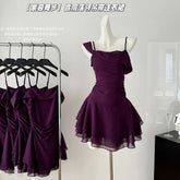 BXOXO - summer inspo 2025 Summer Solid Color Ruffles Dress Vintage Backless Sexy Suspender Dresses Women Fashion Slim Dress