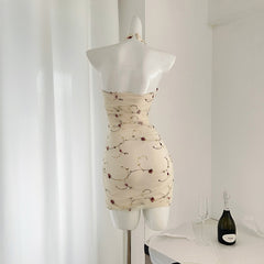 BXOXO - summer inspo Y2k Sexy Halter Stitching Mesh Floral Strapless Dress 2025 Summer Women Fashion Sleeveless Slim Short Dresses Party Club
