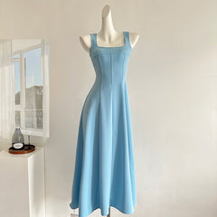 BXOXO - summer inspo Summer Solid Color Suspender Dress Women Fashion Square Neck Sleeveless Slim Fit Dresses Temperament Party Robe