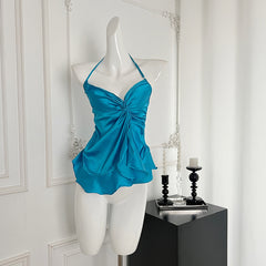 BXOXO - summer inspo Sexy Solid Color Vest Women Y2k V-neck Backless Halter Tops Korean Style Fashion Crop Tops Niche Design Camisole