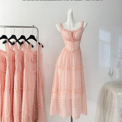 BXOXO - summer inspo Gentle Style Suspender Dress Women Summer Fashion Polka Dot Sweet Dress Sleeveless Long Skirt 2025 New