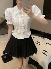 BXOXO Aesthetic Y2k Summer Crop Top Tshirts Women Clothes White Puff Sleeve Casual Sweet Short sleeve Bow T Shirt Body Tee Korea Tops