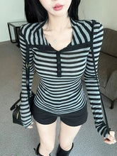 BXOXO Y2K Gothic Hoodie 90s Korea kpop Pullovers Tops Slim Stripe Long Sleeves Casual Tee shirts Hot Girl Sexy Sweatshirt Sweet Hooded