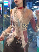 BXOXO Grunge Vintage Y2k Mesh Shirt Women Harajuku Japanese Tops Hippie Print Blouses Retro Streetwear 2000s Shirt Aesthetics