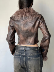 BXOXO - summer inspo Streetwear Faux Collar Women Moto Style Jackets Autumn Long Sleeve Fashion Chic Design Short Leather Coat