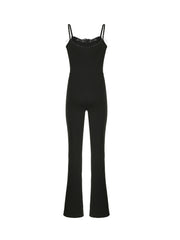 BXOXO - summer inspo Black Solid Sleeveless Skinny Sexy Flared Jumpsuits Women Lace Trim Tie Bow Cute Sweet Y2K Slip Rompers