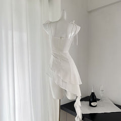 BXOXO - summer inspo French Temperament Slim Fit Irregular Dress Women Summer Fashion Backless Ruffled Suspender Dresses Elegant Party