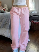 BXOXO - summer inspo Sweetown Pink Solid Loose Casual Woven Straight Leg Pants Women Drawstring Low Waist Y2K Baggy Jogging Trousers