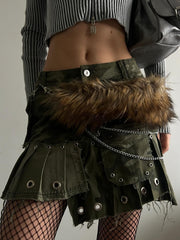 BXOXO - summer inspo Fashion Chic Faux Fur Metal Chain Spliced Belt Women High Street Style Trendy All-Match Accessories Y2k