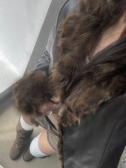 BXOXO - summer inspo Autumn New Clothes Women’s Leather Coat Long Sleeve Spliced Faux Trim Button Slim Fit Chic Coat