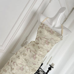 BXOXO - summer inspo Gentle Style Floral Print Backless Halter Dress Woman Elegant Casual Sleeveless Beachwear Sexy Slim Fit Dress 2025 Summer