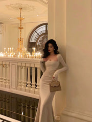 BXOXO Gorgeous Mermaid Square Neckline Ivory Date Night Dress Long Prom Dresses Birthday Outfits HOT1075