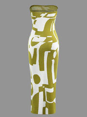 Geometric Pattern Strapless Knit Maxi Dress