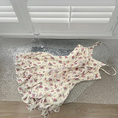 BXOXO - summer inspo Women Dress Summer New Sweet Style Floral Suspender Dress Small Fresh V-neck High Waist Dress Patry Beach Style